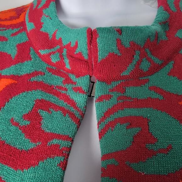 Studio Nouveau Cardigan Coat Open Front Red Green Orange Knit Long Jacket XL - Picture 3 of 10